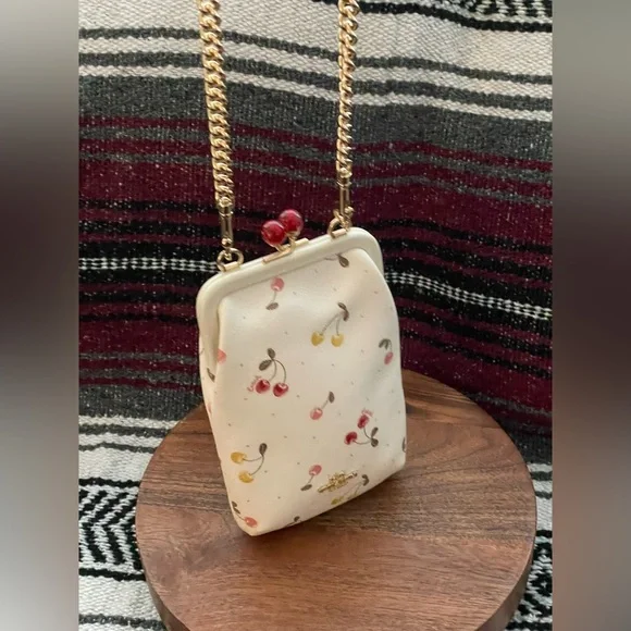 Coach Nora White Leather Cherry Kisslock Frame Crossbody - Picture 9 of 14